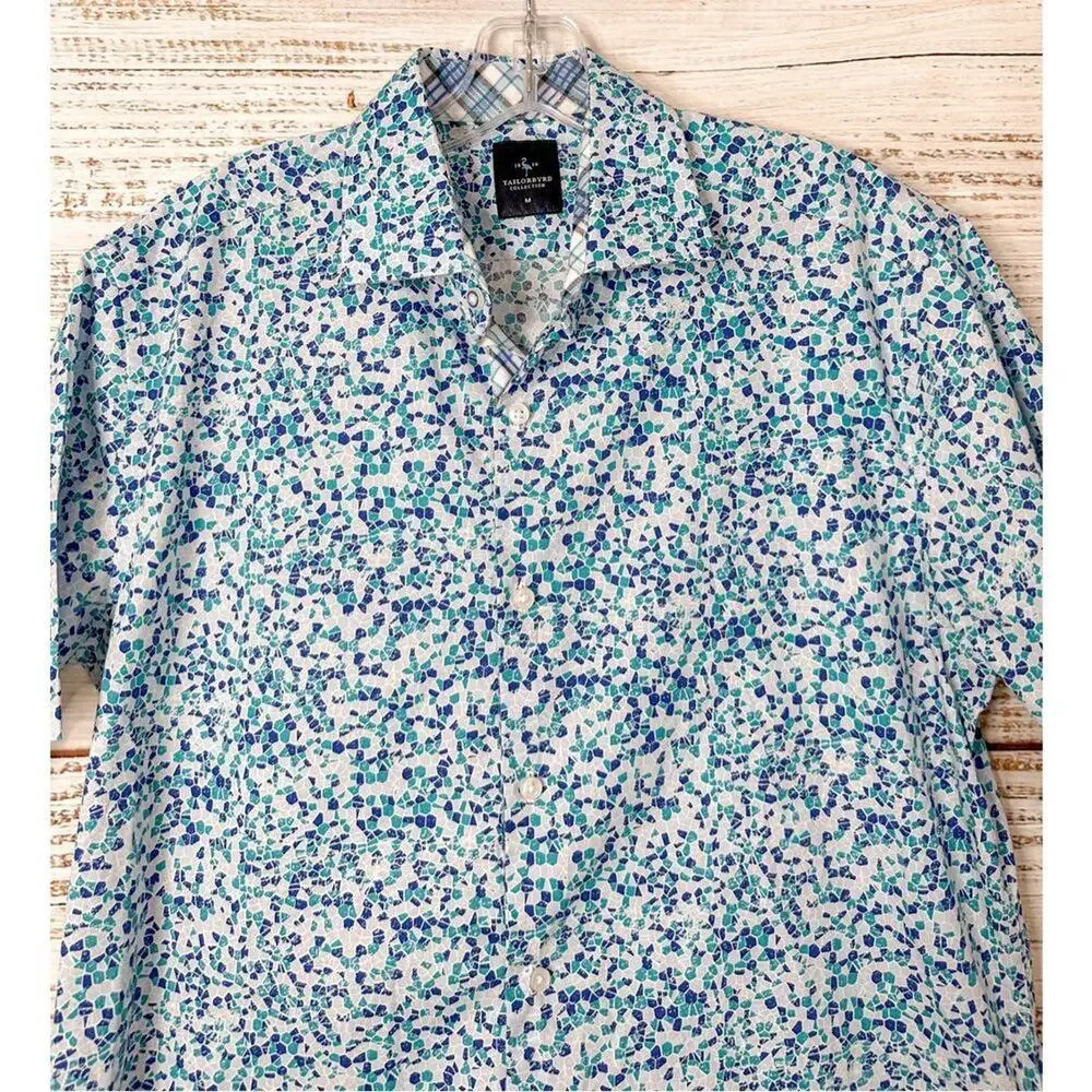 Tailorbyrd Collection Men's Geometric Print Button Down Shirt Blue Size Medium